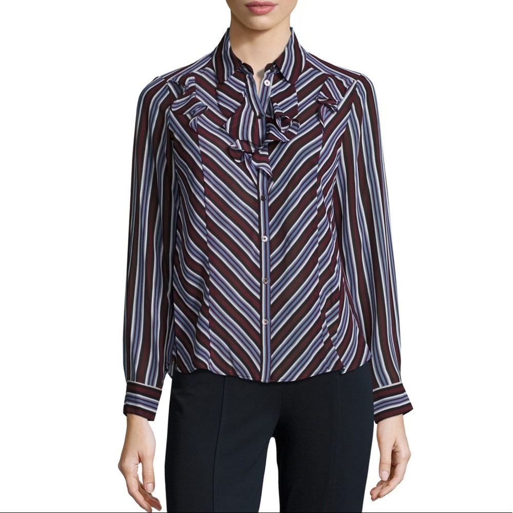 NANETTE LEPORE | Chevron-Striped Ruffle Blouse